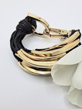 Armani Exchange Women Multi Strand Black and Gold Women Bracelet